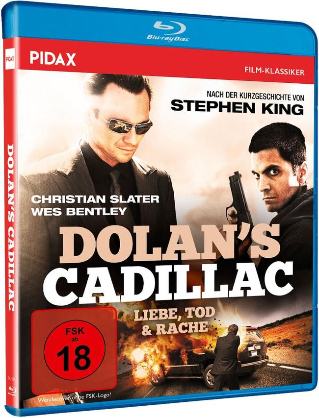 Filmposter: Dolan's Cadillac. Christian Slater und Wes Bentley auf dem Cover, mit Auto und Waffe.