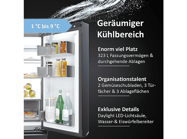 Thumbnail - HAIER HFW7918EIMB 90 SERIE 7 PRO French Door (601 l, E, 1775 mm hoch, Obsidian Black Inox)