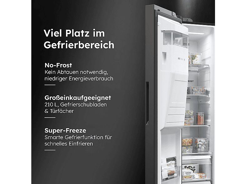 HAIER HSW79F18DIPT SBS 90 SERIE 7 Side-by-Side (601 l, D, 1775 mm hoch, Edelstahl schwarz)