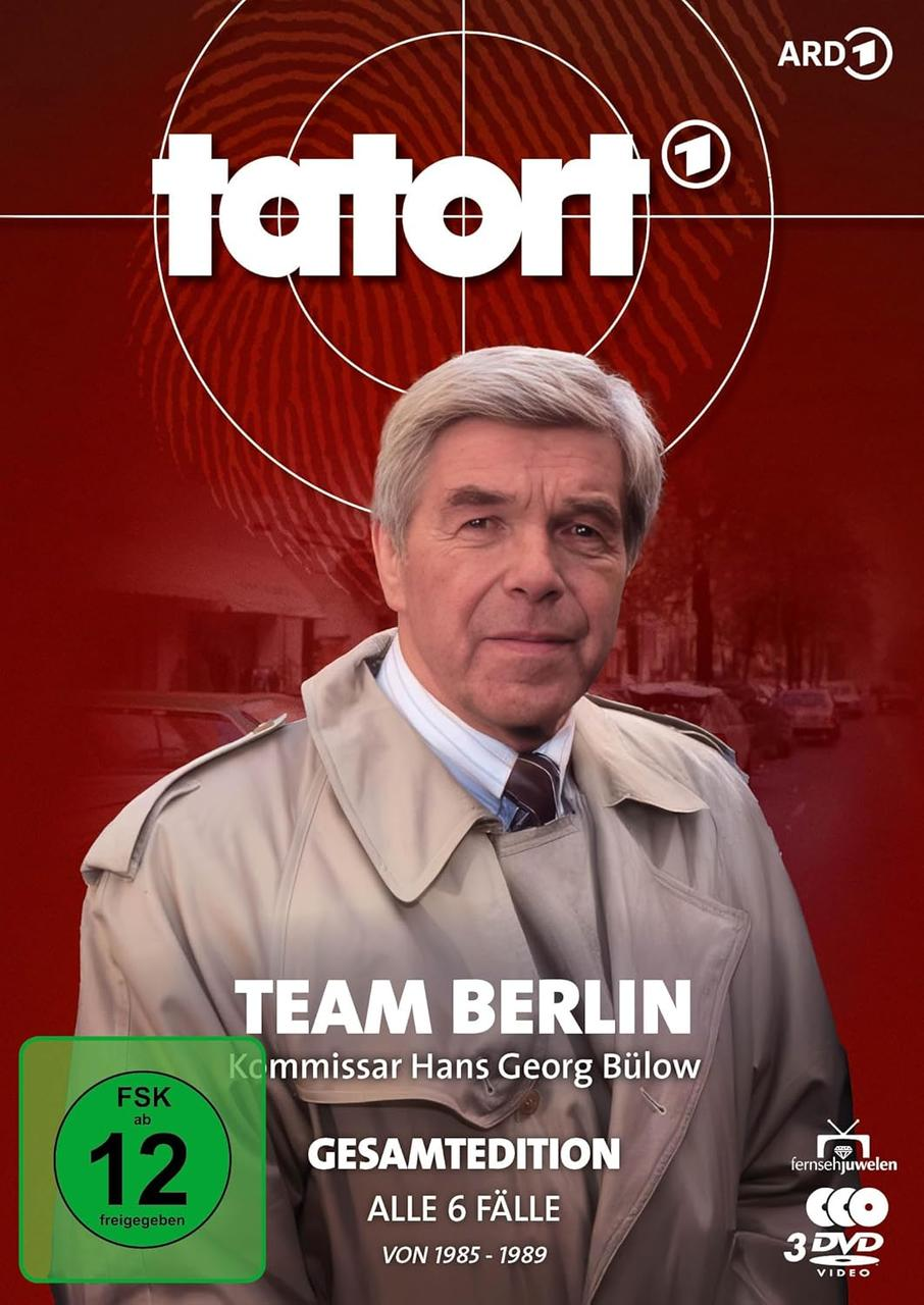 Poster von 'Tatort' mit Mann im Trenchcoat. Text enthält 'Team Berlin', 'FSK 12' und 'Gesamtedition'.
