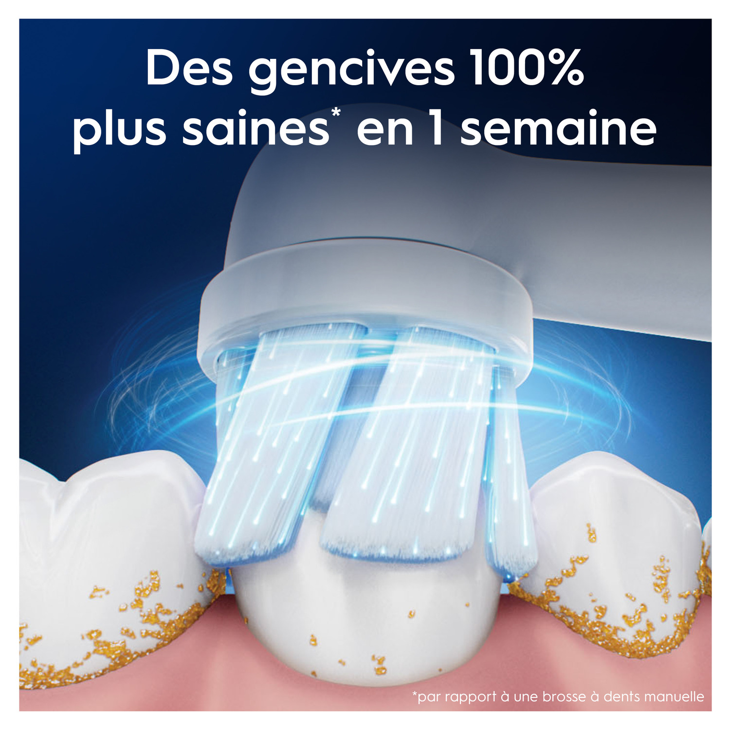 Brosse à dents nettoyant les dents, texte : 100 % de gencives plus saines en 1 semaine.