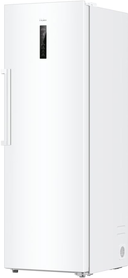 Frigorifero Haier bianco, in piedi con pannello di controllo e maniglia laterale.