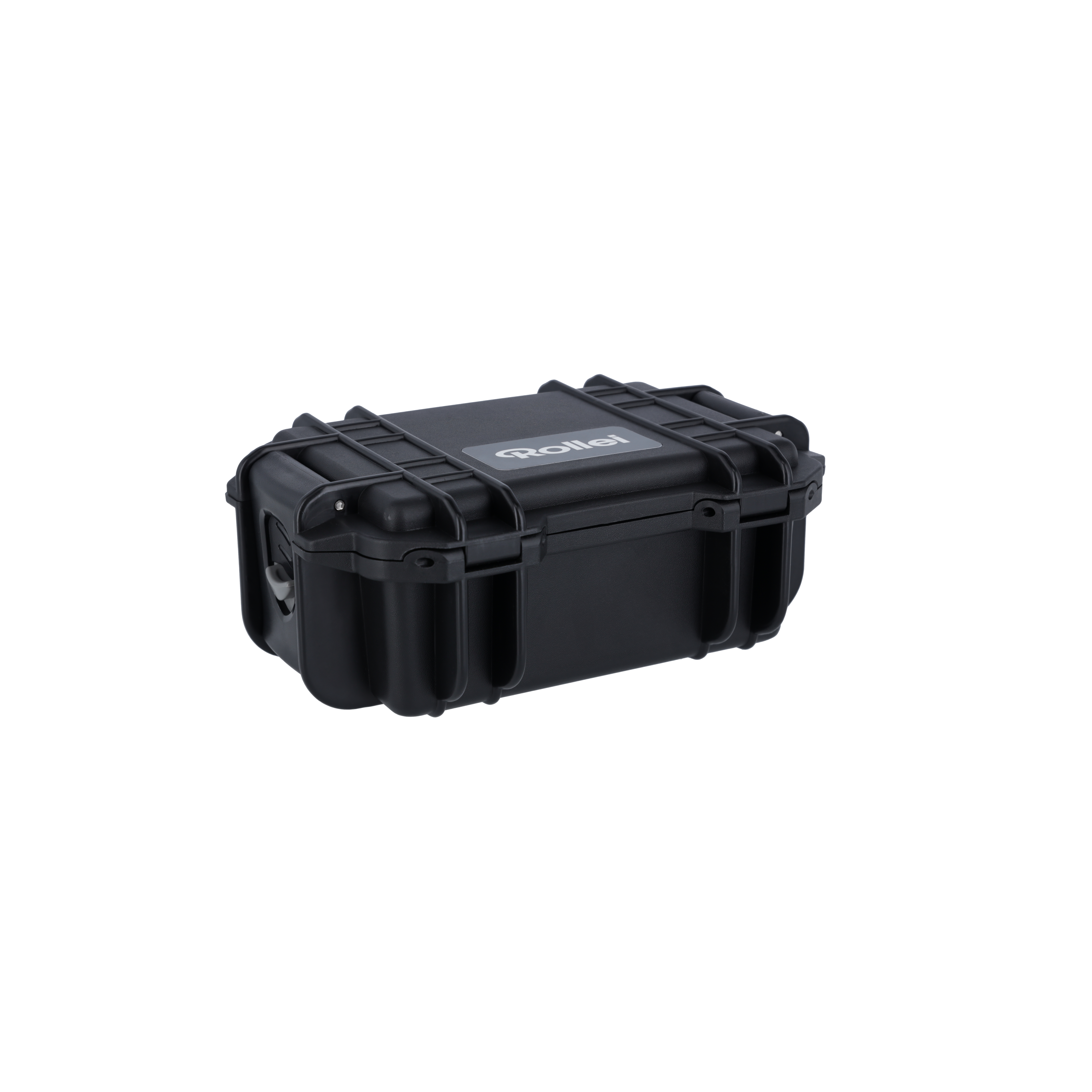 Schwarzer Rollei Hartschalenkoffer. Text: Rollei wird auf dem Koffer angezeigt. Der Koffer ist geschlossen.