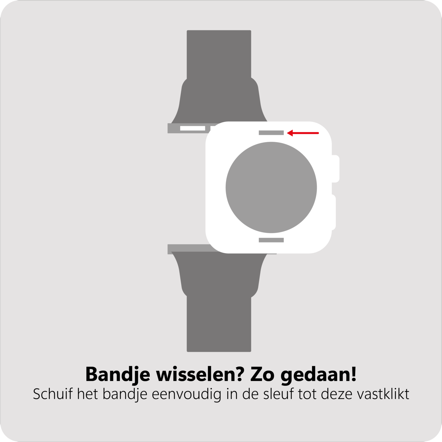 Diagramme montrant comment changer un bracelet de montre. Fond gris.