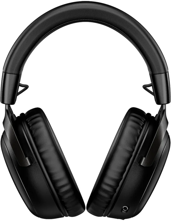 Fekete gamer headset, felülnézet. A háttér egyszerű.