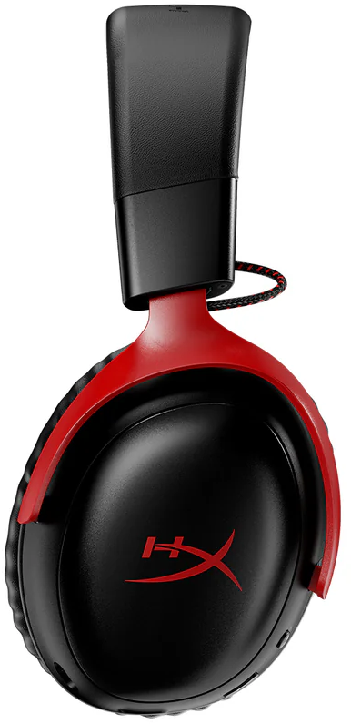 Fekete-piros gamer headset, elölnézet.