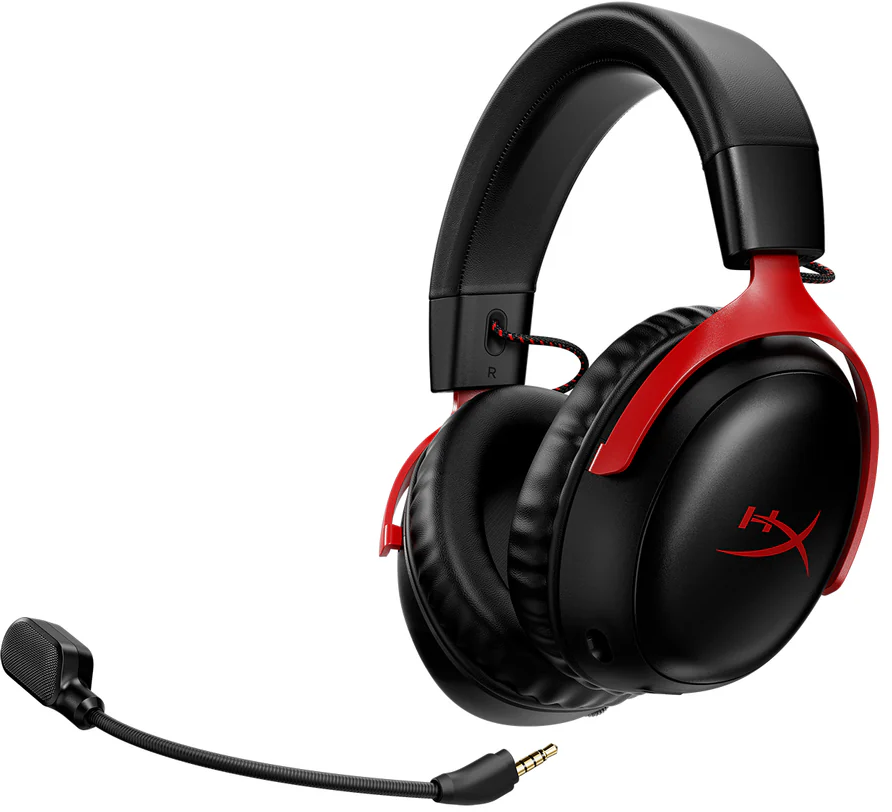 Fekete-piros headset csatlakoztatott mikrofonnal.