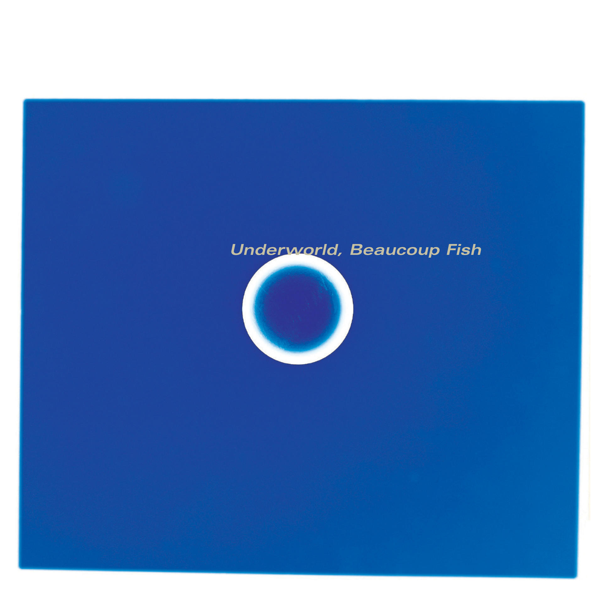 A blue square with a white circle in the center and text that reads, "Underworld, Beaucoup Fish."