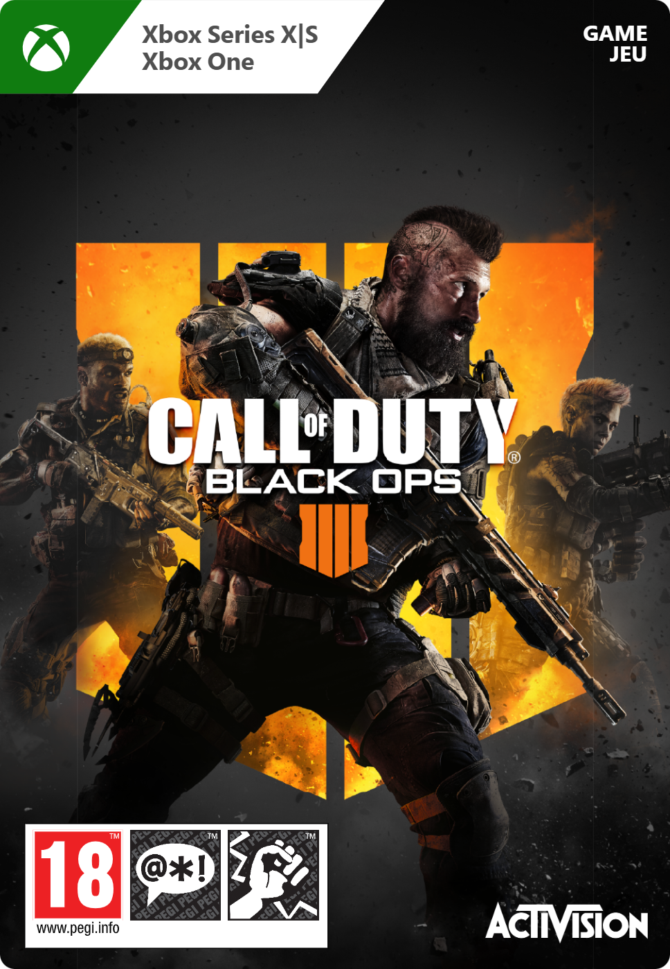 Couverture du jeu Call of Duty: Black Ops. Soldats en action. Le jeu est classé 18+.