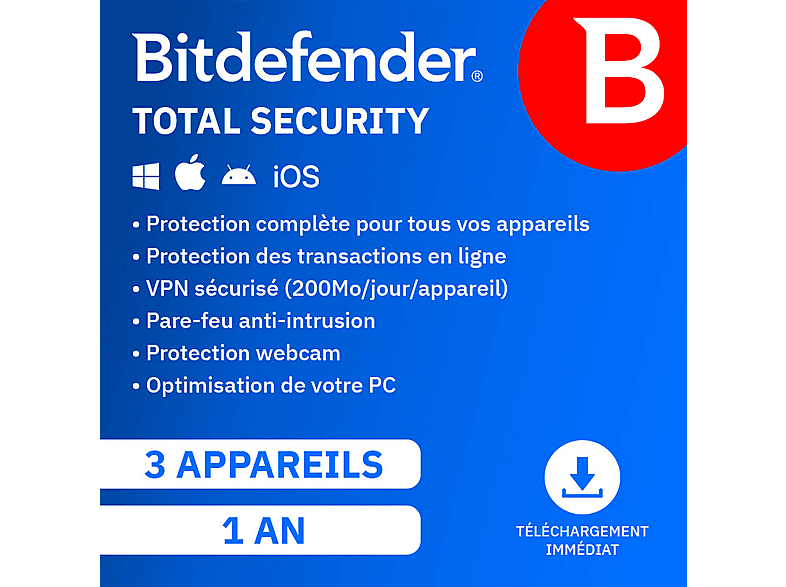 Bitdefender Total Security, 1 An, 3 Appareils (ESD)