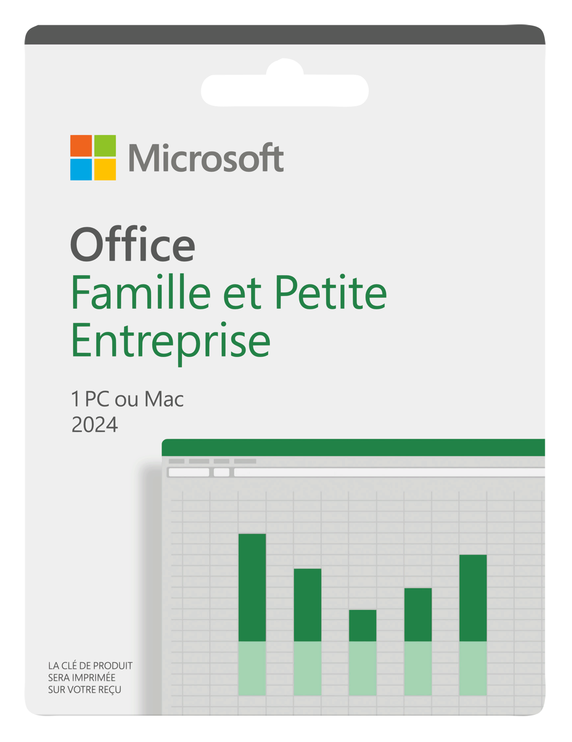 Pack Microsoft Office Famille et Petite Entreprise, avec le logo Microsoft et une image de graphique.