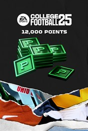 EA Sports College Football 25, 12.000 punten, groene punt-iconen, op zwarte achtergrond.