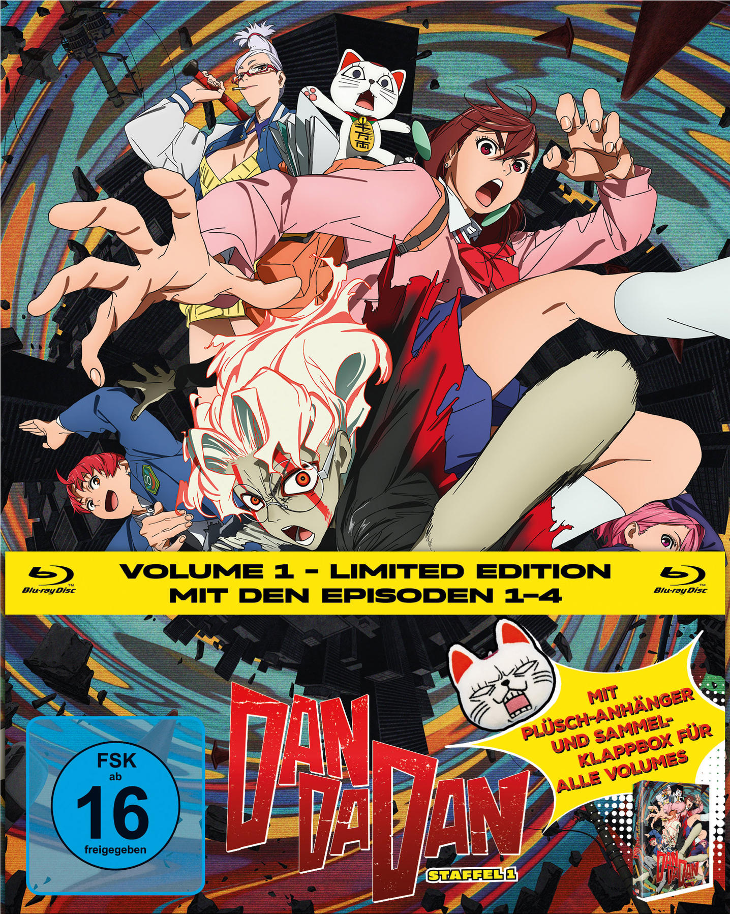 Anime Blu-ray-Cover, Hauptbild zeigt Charakter mit anderen im Hintergrund.