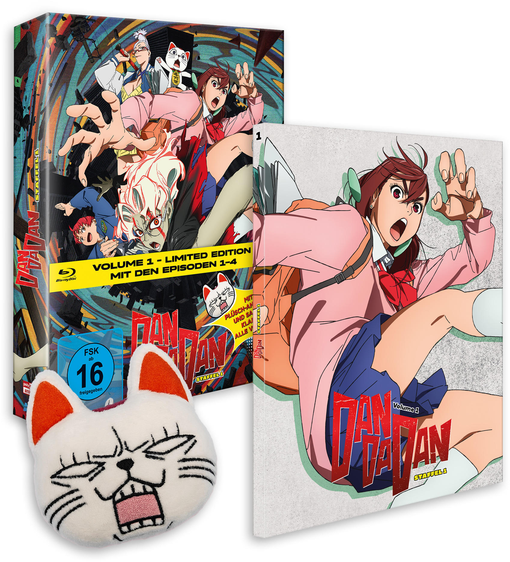 Anime Blu-ray-Set mit Cover, Plüschtier und zusätzlichem Kunstwerk.