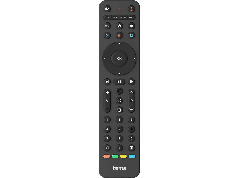 Hama 00221053 Universal-Fernbedienung TV, Infrarot, für 4 Geräte, lernfähig, App-Tasten