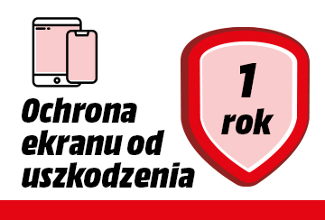 Obraz z polskim tekstem: 'Ochrona ekranu od uszkodzenia' i '1 rok' na tarczy.