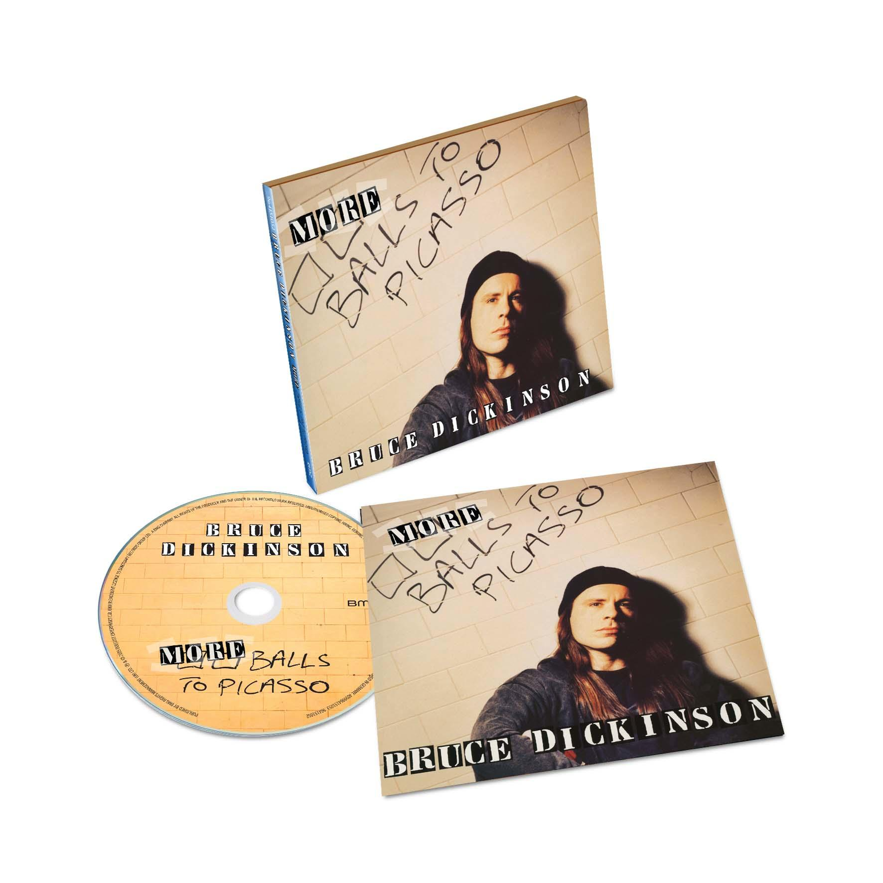 Albumcover und CD. Bruce Dickinson ist auf dem Cover. Albumtitel: More Balls to Picasso.