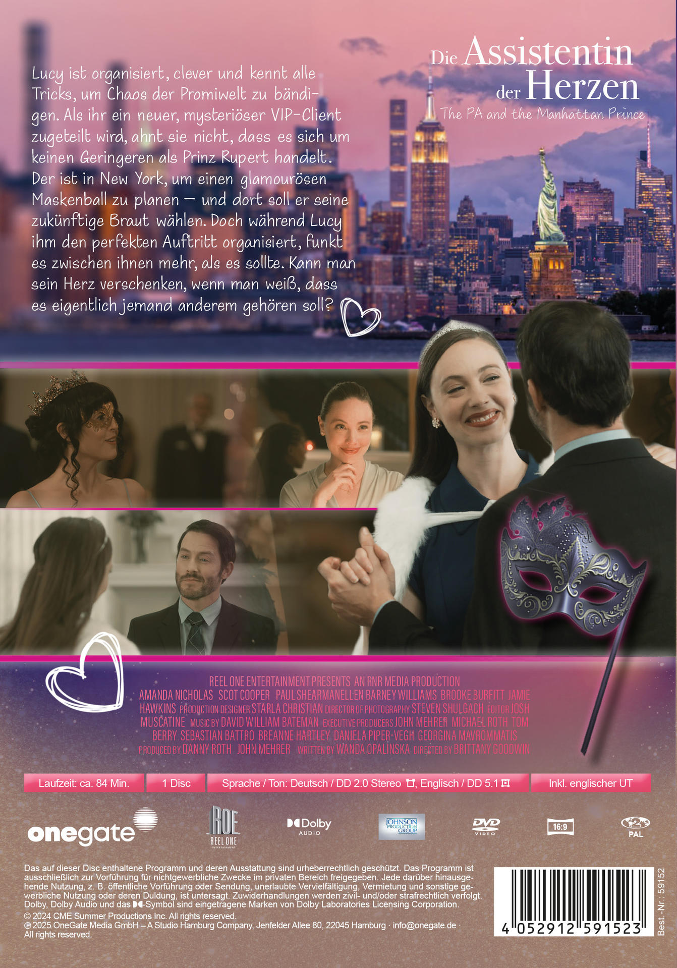 DVD-Cover: Mann und Frau auf Maskenball, Skyline im Hintergrund.