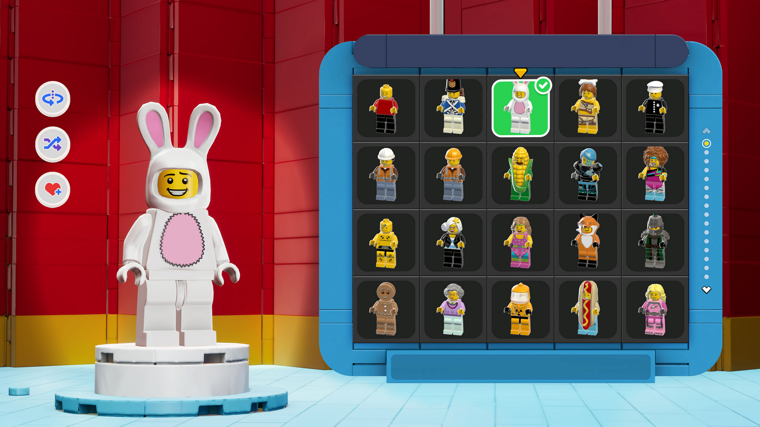 Una figura de Lego con un disfraz de conejito.
