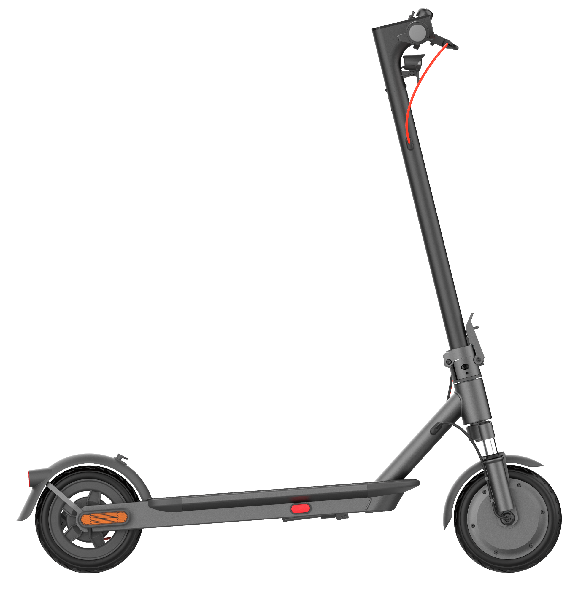 Szürke elektromos robogó oldalnégzete, izolálva.