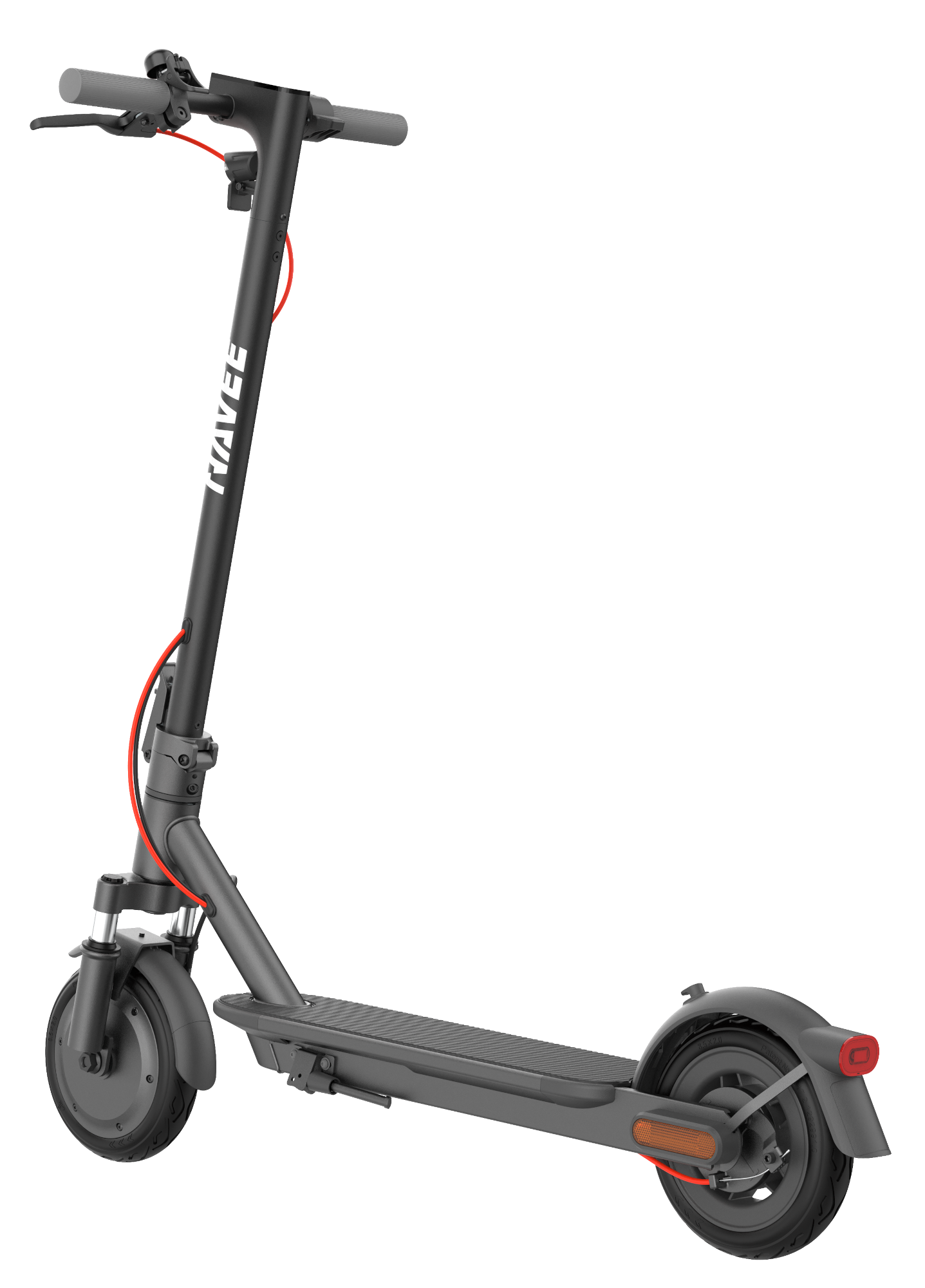Fekete elektromos robogó oldalnégzete, izolálva.