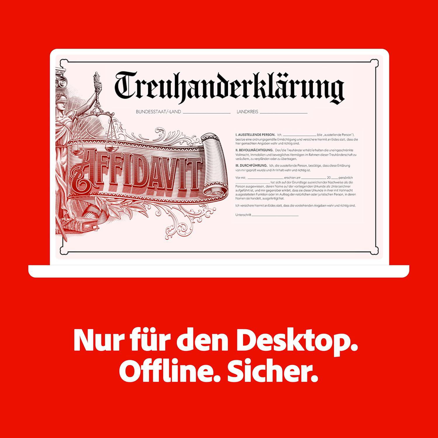 Laptop-Bildschirm zeigt Rechtsdokument mit rotem Hintergrund.
