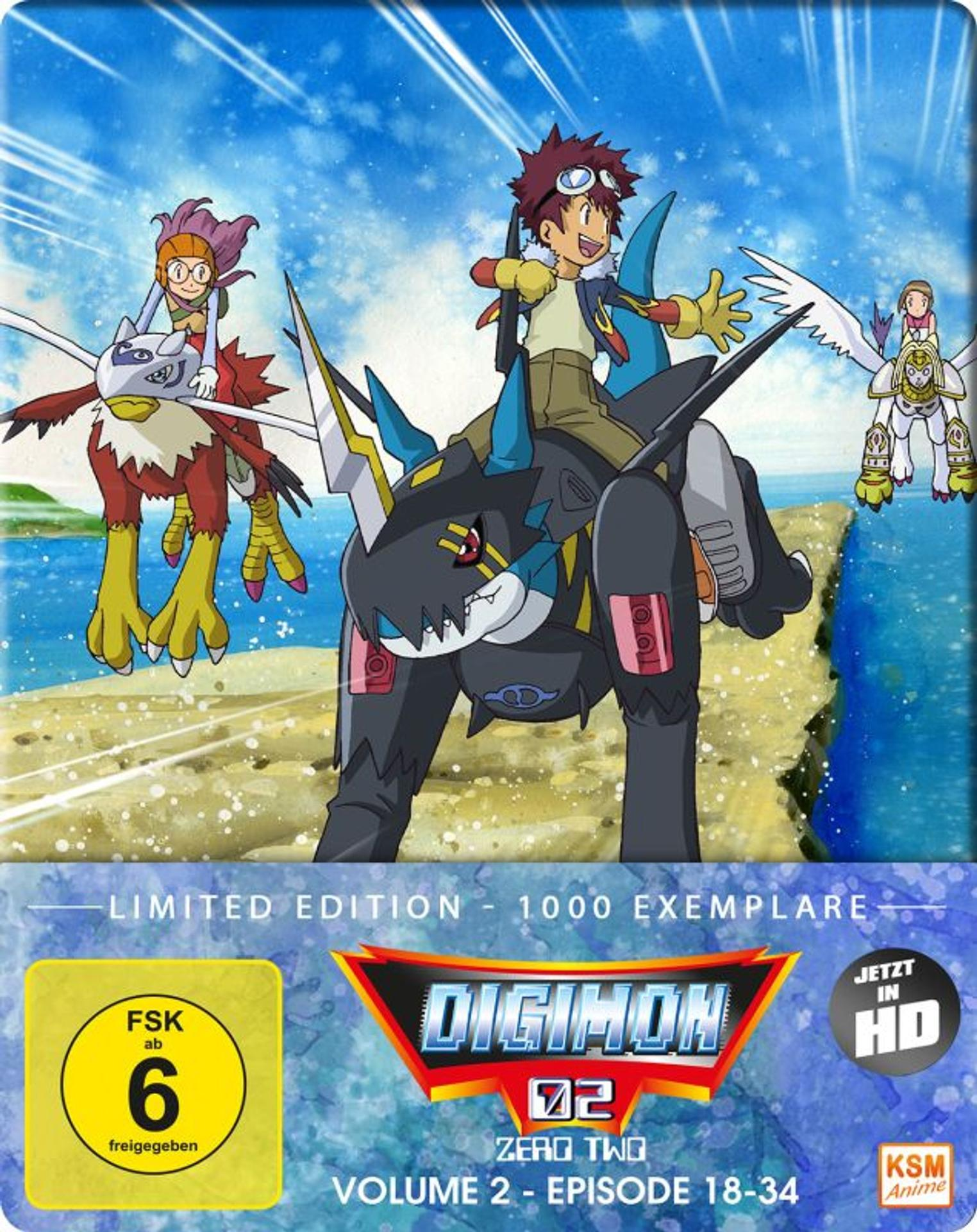 Anime-Cover: Charaktere reiten Digimon. Titel: Digimon Zero Two. Limited Edition.