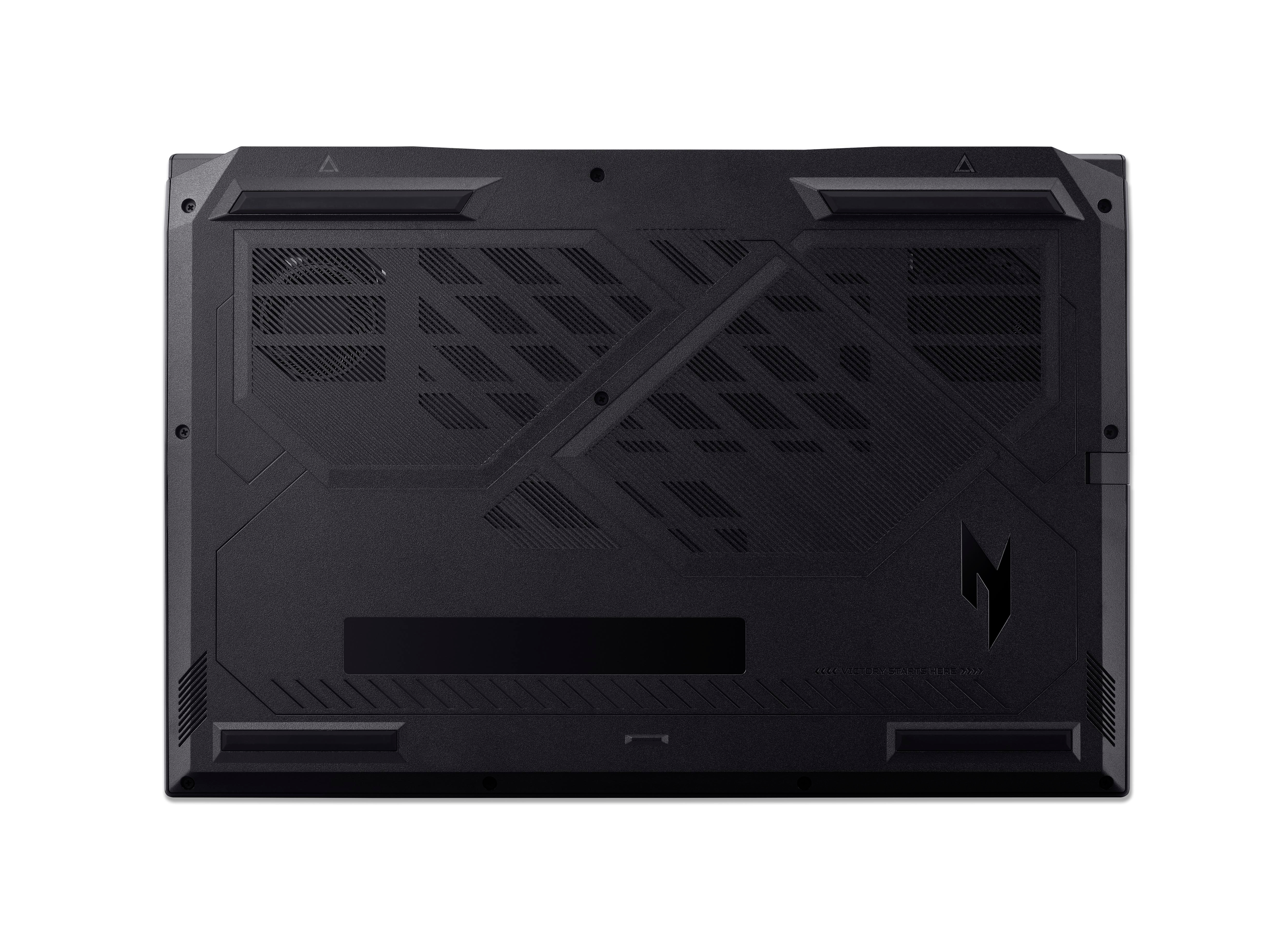 Schwarzer Laptopboden mit gemustertem Design. Weißer Hintergrund.