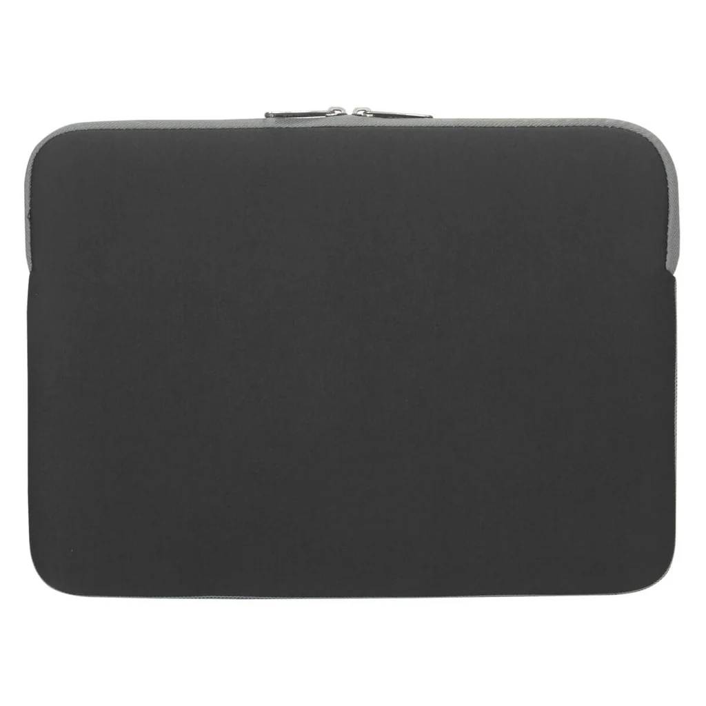 Funda negra para portátil, forma rectangular. Sin marca visible.