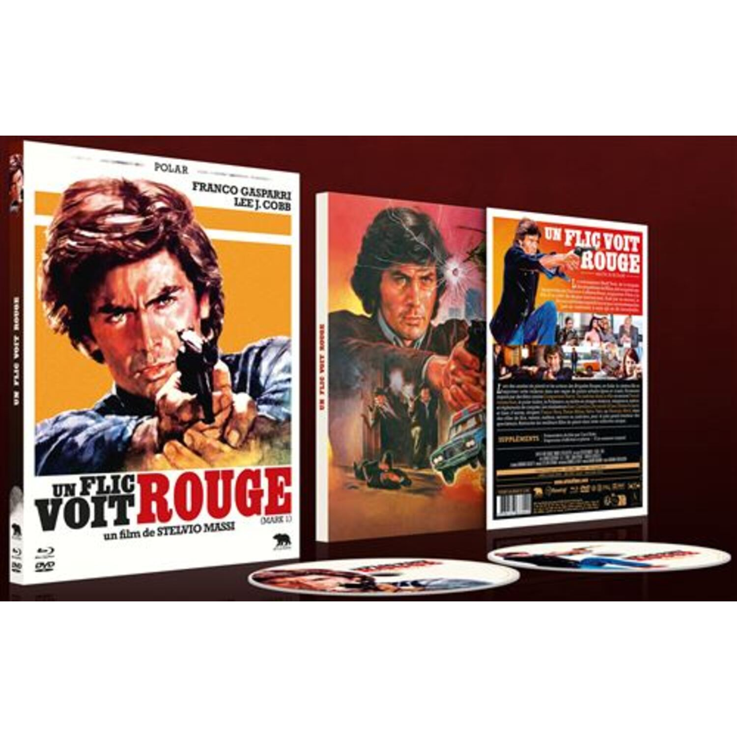 Coffret DVD pour 'Un flic voit rouge' avec le boîtier et deux images supplémentaires du film.