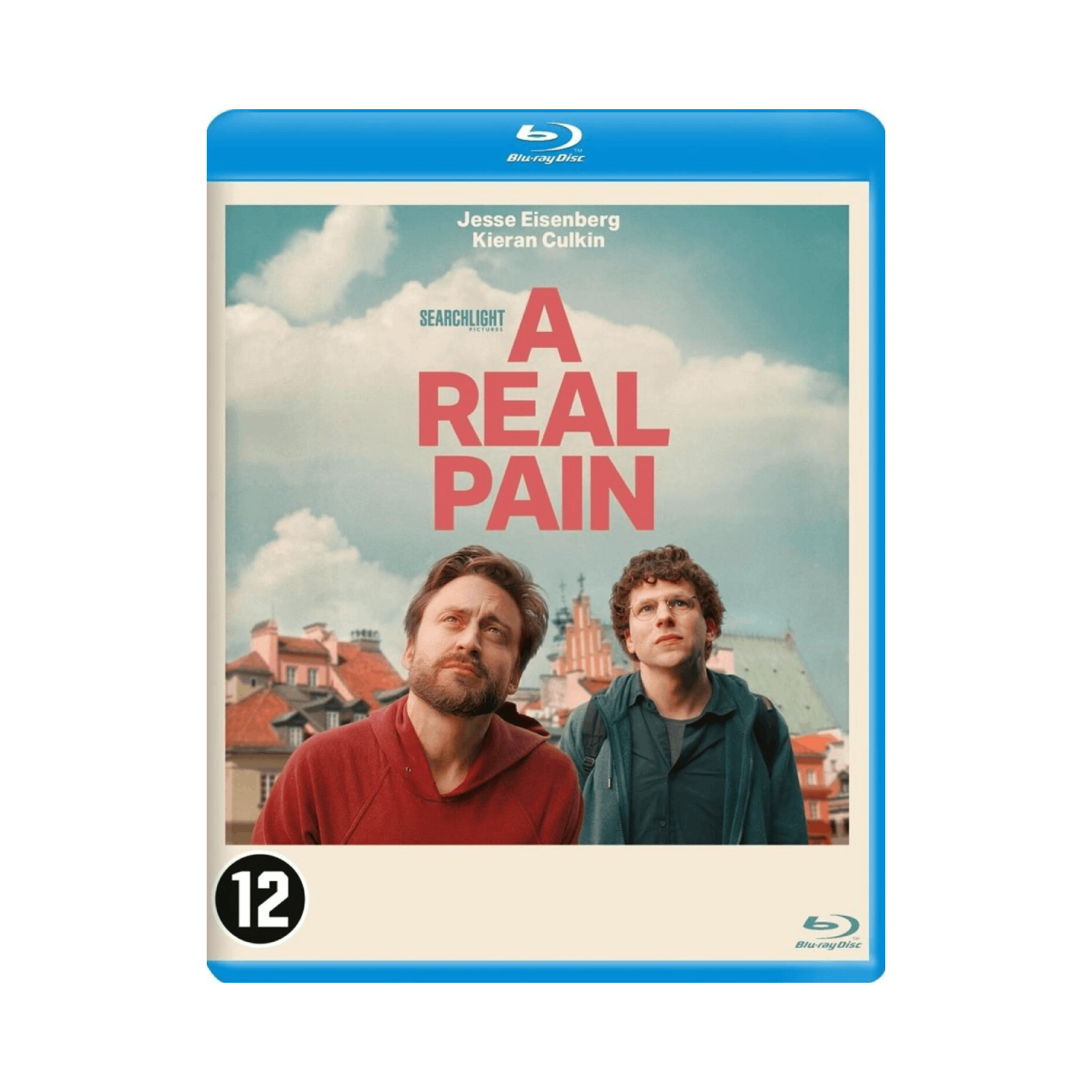 Couverture Blu-ray de A Real Pain. Deux hommes regardent le ciel, texte 'A Real Pain'.