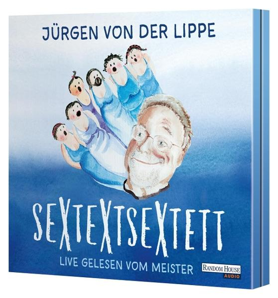 Albumcover mit Cartoonfiguren auf Händen und dem Gesicht eines Mannes. Titel: Sextett.