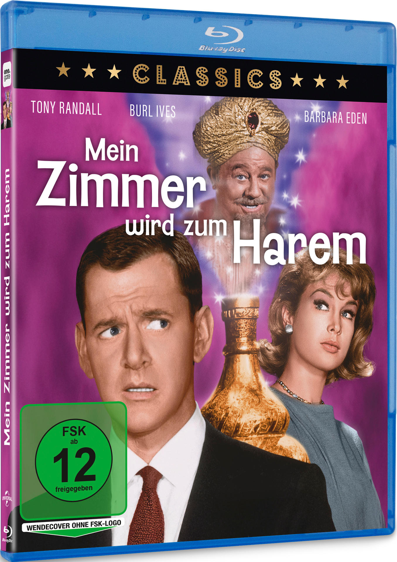 Blu-ray-Cover: Tony Randall, Burl Ives, Barbara Eden. Titel: Mein Zimmer wird zum Harem. FSK 12 Bewertung.