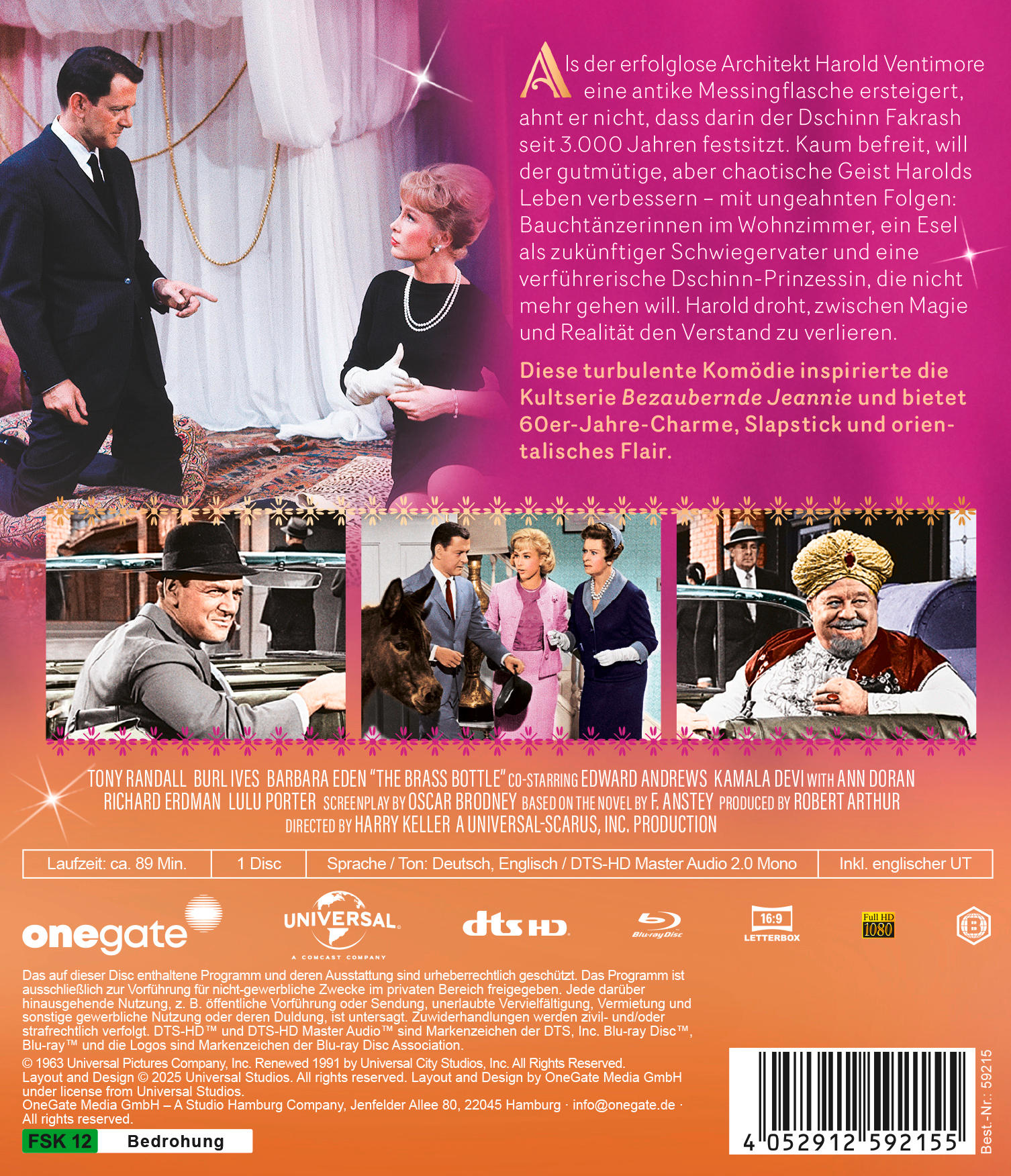 Rückseite: Schauspieler und Filmtitel. Enthält Details, Credits und Bewertungen. Universal- und DTS-HD-Logos.