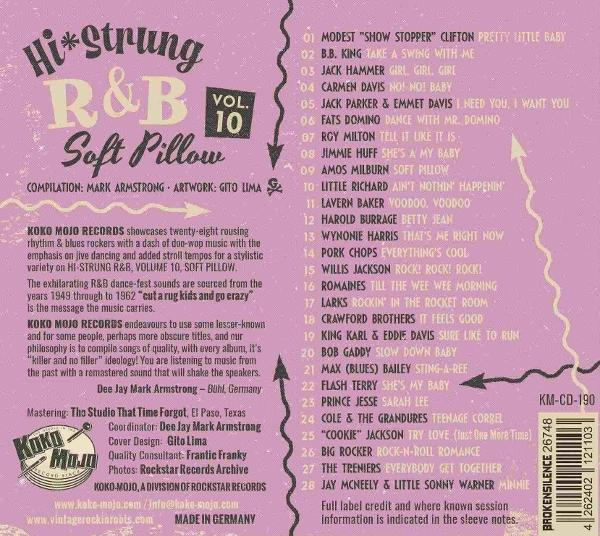 Albumcover: Text: Hi-Strung R&B Soft Pillow, Vol. 10. Zusammenstellung von Mark Armstrong. Hintergrund ist pink.