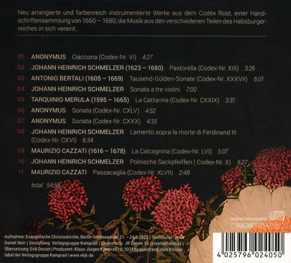 CD-Rückseite. Die Liste der Songs, Namen der Interpreten und ein Barcode. Text in mehreren Sprachen.
