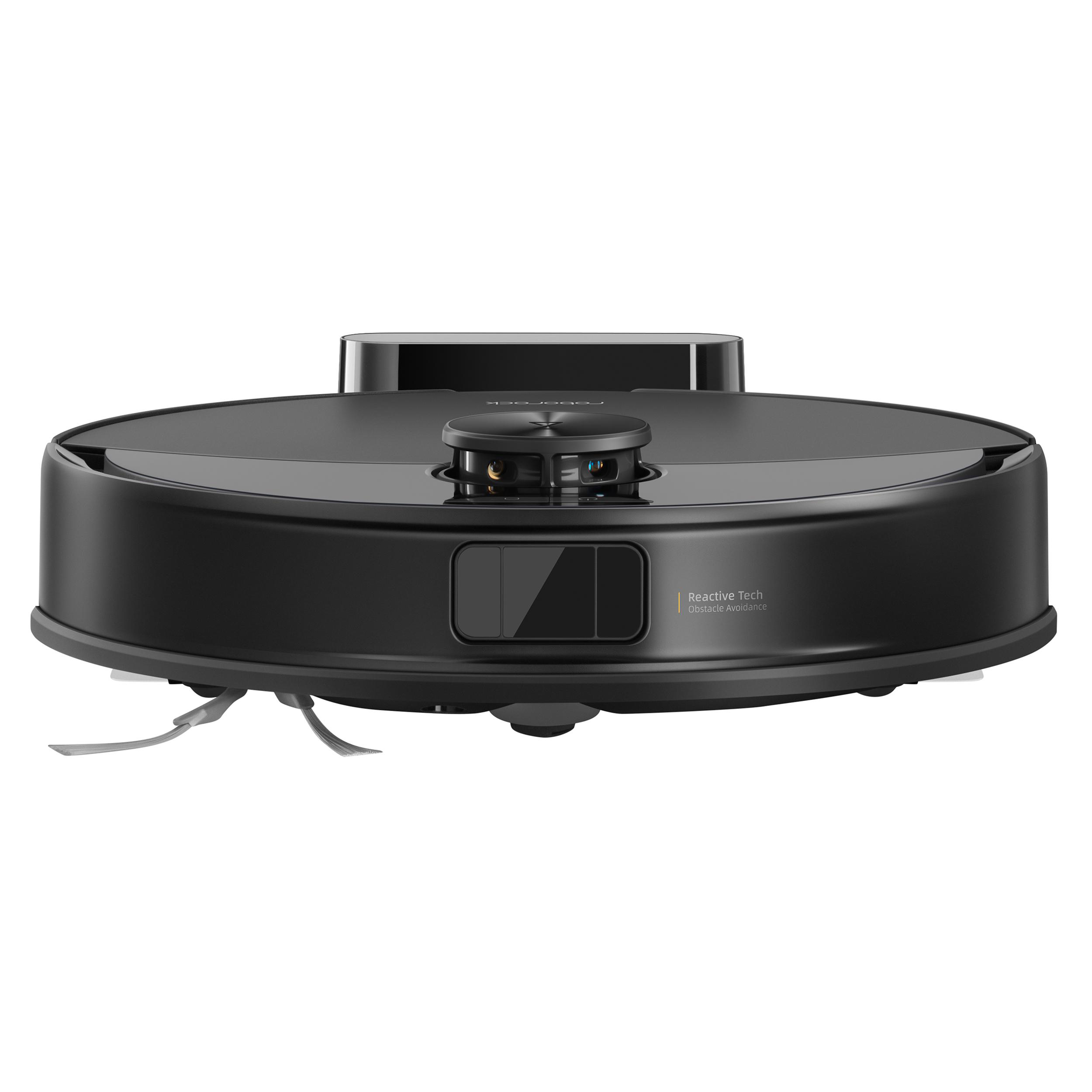 Nahaufnahme eines schwarzen Roboter-Staubsaugers.