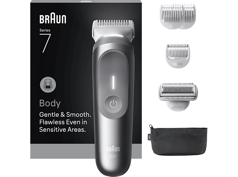 Afeitadora corporal - Braun BodyGroomer Series 7 BG7550, +4 cabezales y peines de rasurado 2 accesorios, Afeita Y Recorta, Wet&Dry, Gris