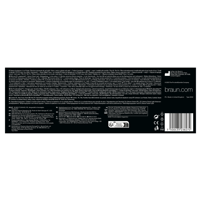 Czarne pudełko z tekstem i wizerunkiem produktu, marka Braun, na białym tle.