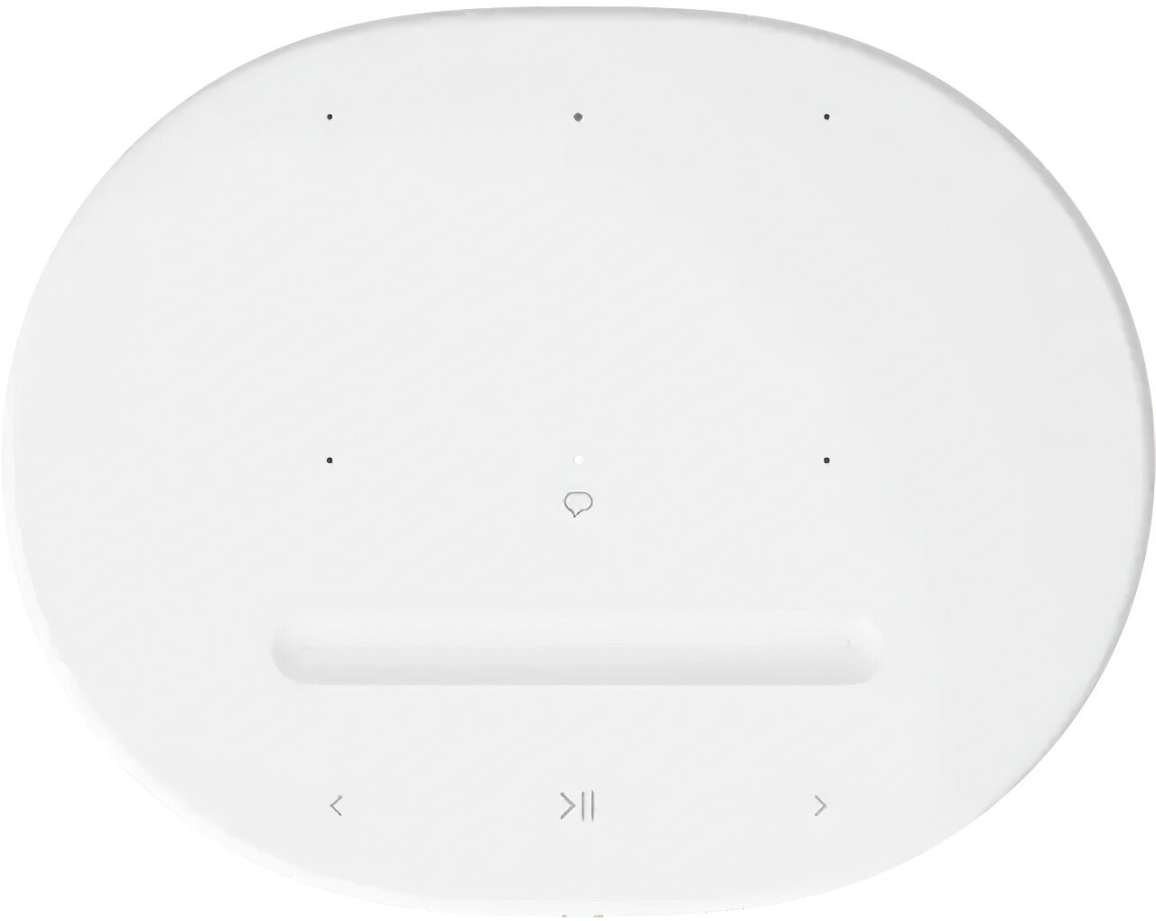 Biały, owalny głośnik. Posiada przyciski odtwarzania/pauzy, pomijania i regulacji głośności oraz kropki mikrofonu.
