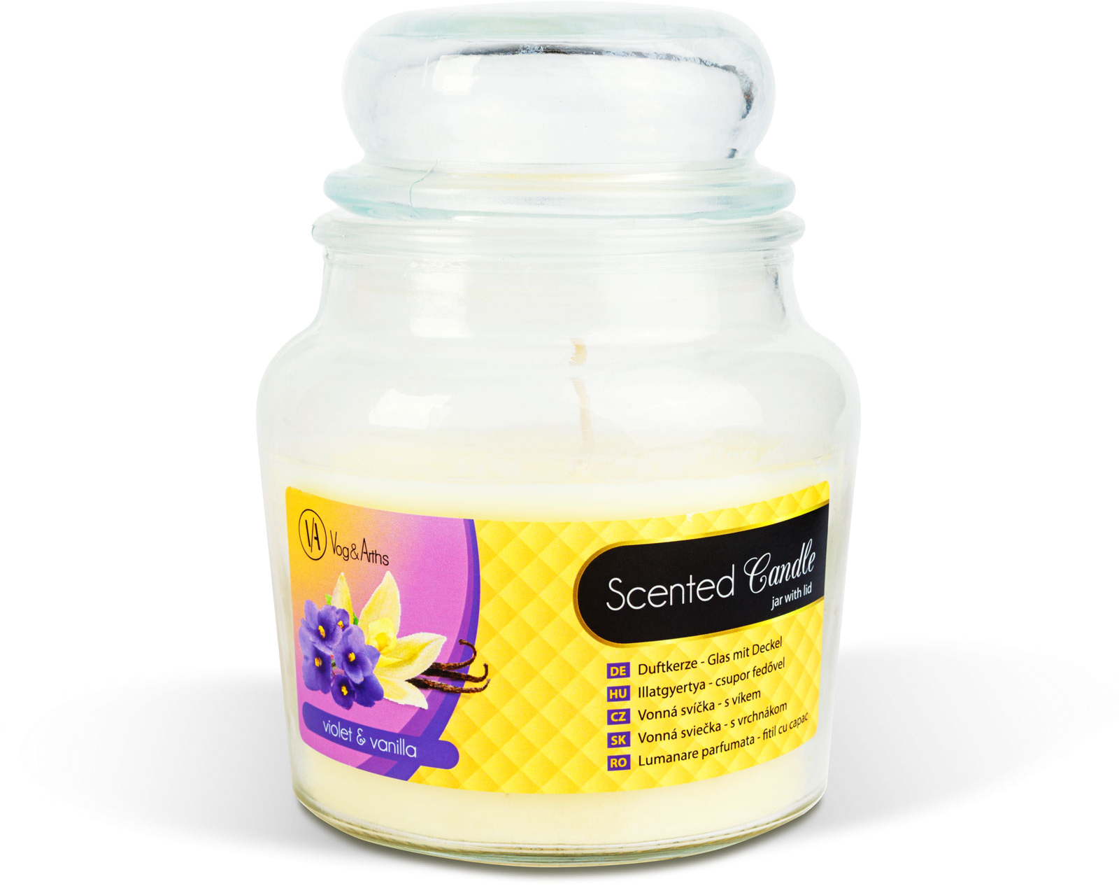 VOG & ARTHS Illatgyertya csupor fedővel, ibolya vanília, 310 g (58805C)