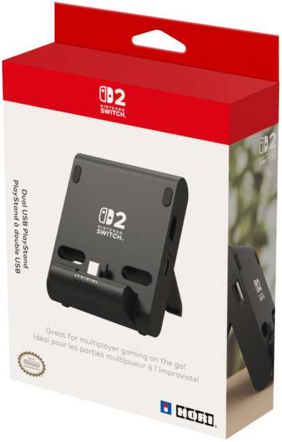 Pudełko z stacją dokującą Nintendo Switch. Czarne z logo Nintendo Switch. Pudełko jest białe z czerwoną górą.