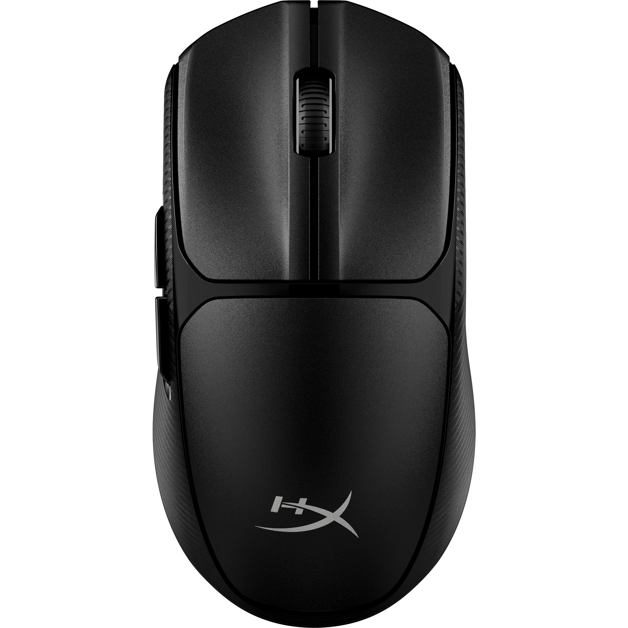 Black HyperX gaming mouse. Features a scroll wheel, buttons, and the HyperX logo.