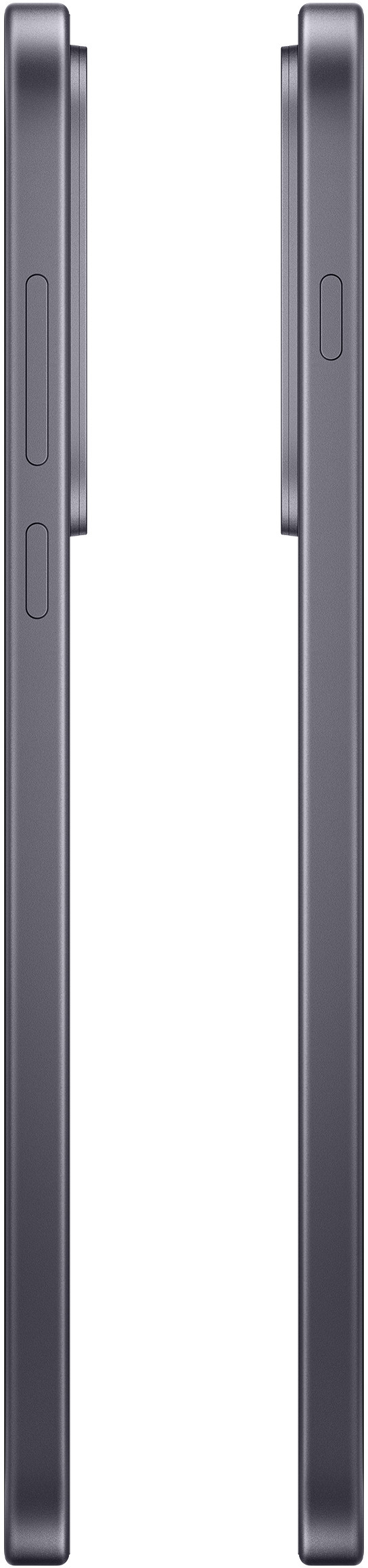 Dwa szare boki smartfona. Jeden z przyciskami, drugi z jednym. Białe tło.