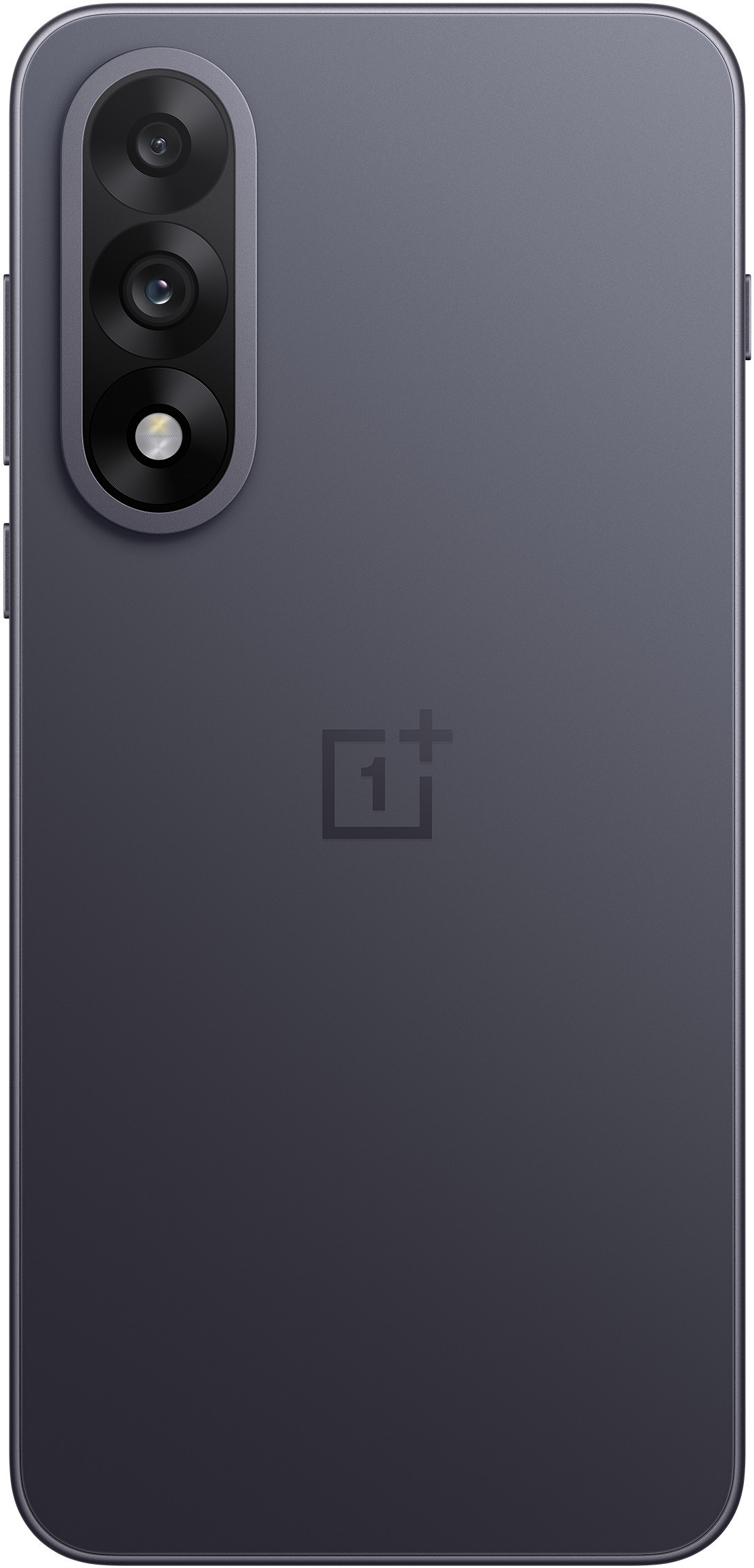 Tył ciemnoszarego smartfona z trzema aparatami i lampą błyskową. Widoczne logo OnePlus. Telefon ma zaokrąglone krawędzie.