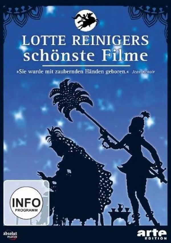 Blauer DVD-Cover mit Silhouette-Figuren. Text: Lotte Reinigers schönste Filme. Info-Etikett. Arte-Edition-Logo.