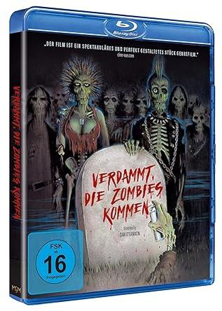 Blu-ray-Cover. Zombies umgeben einen Grabstein. Titel: "Verdammt, die Zombies kommen." FSK 16 Aufkleber.