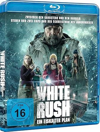 Blu-ray-Cover: Mann im Wintermantel, mehrere Personen, Titel "White Rush". Schneeszene. Altersfreigabe "16".