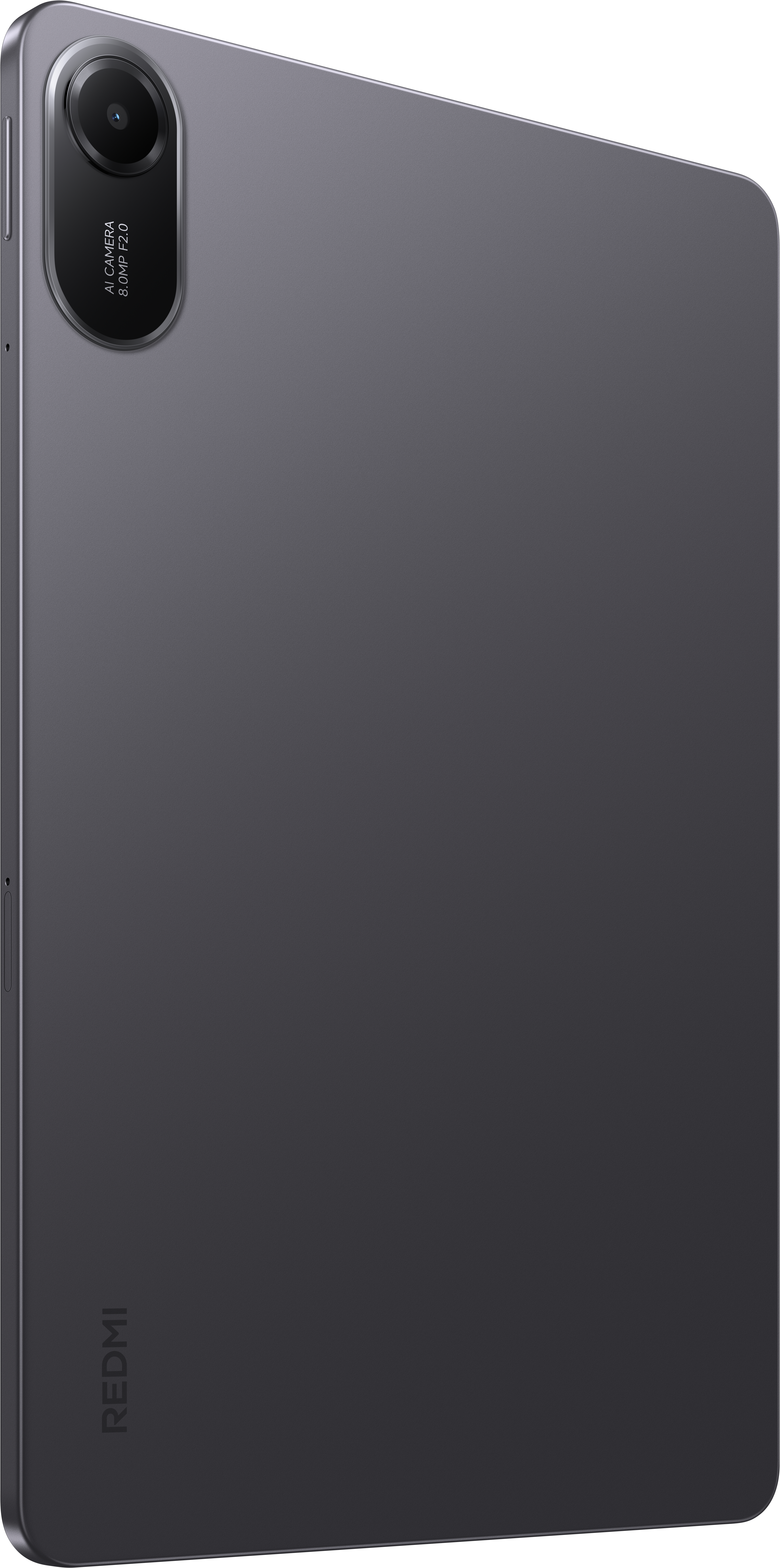 Dunkelgraues Tablet. Oben links befindet sich eine Kamera. Der Markenname 'Redmi' befindet sich unten links.