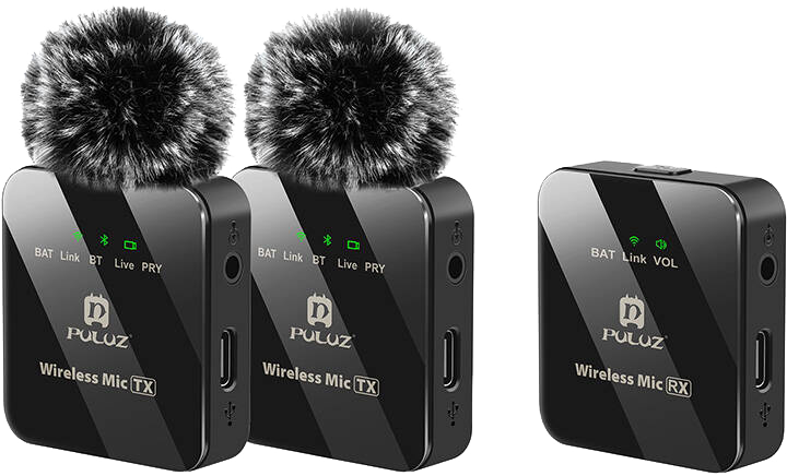 PULUZ 2 TX + 1 RX Vezeték nélküli hordozható mikrofon